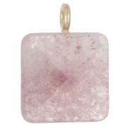 Pendente quadrato sfaccettato 33x25 mm in pietra semipreziosa e cuore in CZ - Strawberry Quartz