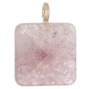 Pendente quadrato sfaccettato 33x25 mm in pietra semipreziosa e cuore in CZ - Strawberry Quartz