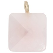 Pendente quadrato sfaccettato 33x25 mm in pietra semipreziosa e cuore in CZ - Quarzo rosa x1