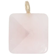 Pendente quadrato sfaccettato 33x25 mm in pietra semipreziosa e cuore in CZ - Quarzo rosa x1