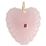 Pendente a forma di cuore 32x30 mm in pietra semipreziosa e zirconi - Quarzo rosa x1