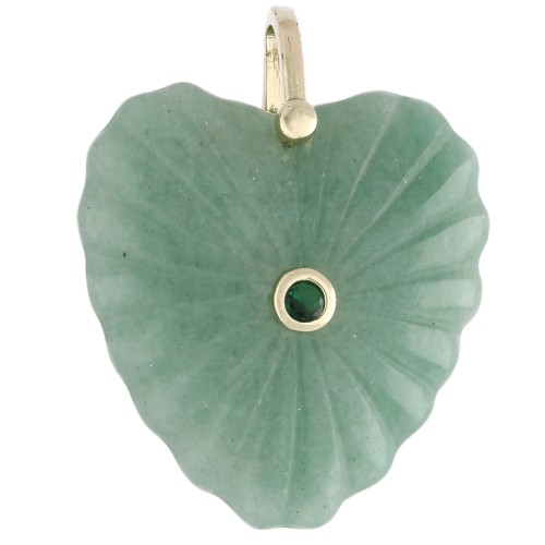 Pendente a forma di cuore 32x30 mm in pietra semipreziosa e zirconi - Aventurina x1