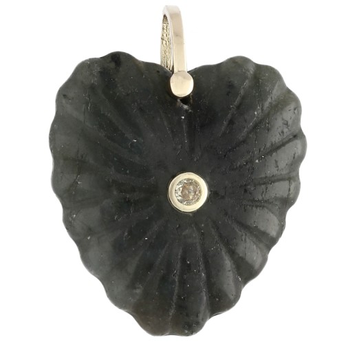 Pendente a forma di cuore 32x30 mm in pietra semipreziosa e zirconi - Labradorite x1
