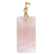 Pendente rettangolare 25x13 mm con pietra semipreziosa, occhio in CZ e resina epossidica - Quarzo rosa