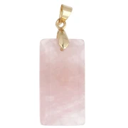 Pendente rettangolare 25x13 mm con pietra semipreziosa, occhio in CZ e resina epossidica - Quarzo rosa