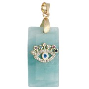 Amazzonite - Pendente rettangolare 25x13 mm con pietra semipreziosa, occhio in CZ e resina epossidica - Amazonite Pendente rettangolare 25x13 mm con pietra semipreziosa, occhio in CZ e resina epossidica - Amazonite