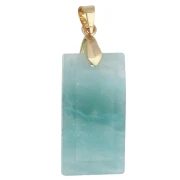 Pendente rettangolare 25x13 mm con pietra semipreziosa, occhio in CZ e resina epossidica - Amazonite