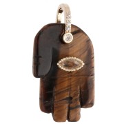 Occhio di tigre - Pendente “Mano di Fatma” 27x17 mm in pietra semipreziosa e ossidi di zirconio, Occhio di tigre Pendente “Mano di Fatma” 27x17 mm in pietra semipreziosa e ossidi di zirconio, Occhio di tigre