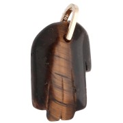 Pendente “Mano di Fatma” 27x17 mm in pietra semipreziosa e ossidi di zirconio, Occhio di tigre