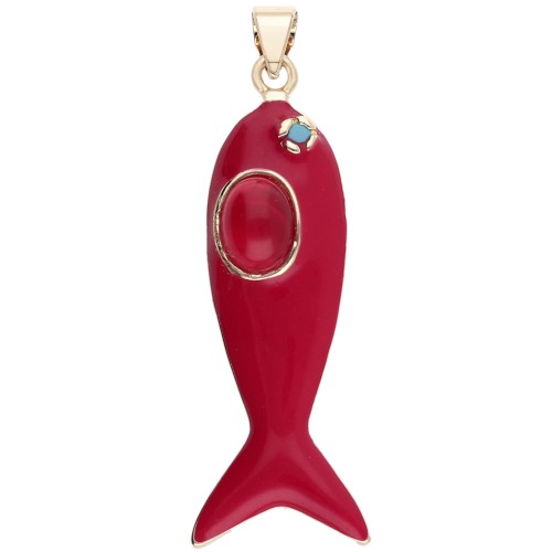 Pendente a forma di pesce 39x11 mm in resina epossidica e ossido di zirconio - Rosso - Turchese