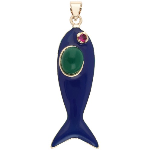 Pendente a forma di pesce 39x11 mm in resina epossidica e ossido di zirconio - Blu scuro - Verde