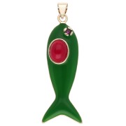 Pendente a forma di pesce 39x11 mm in resina epossidica e ossido di zirconio - Verde - Rosso x1