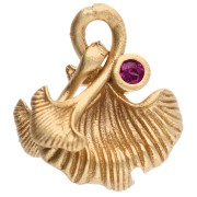 Ciondolo a forma di foglia di ginkgo 14x12 mm in ossido di zirconio - Dorato con oro fino - Fucsia