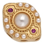 Perla navetta etnica 12x9 mm con fori multipli, cabochon in madreperla e zirconi - Dorato con oro fino