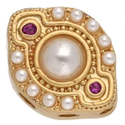 Perla navetta etnica 12x9 mm con fori multipli, cabochon in madreperla e zirconi - Dorato con oro fino