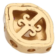 Perla navetta etnica 12x9 mm con fori multipli, cabochon in madreperla e zirconi - Dorato con oro fino