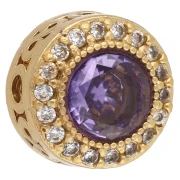 Perla rotonda in stile etnico da 9 mm con ossidi di zirconio - Dorata con oro fino - Viola x1