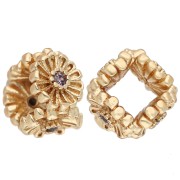 Perla a forma di rondella con motivi floreali, 6,5 mm, con ossidi di zirconio - Dorato con oro fino - Lilla x1
