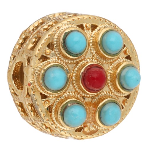 Perla rotonda in stile etnico da 11 mm con pietre semipreziosi sintetiche - Dorato con oro fino x1