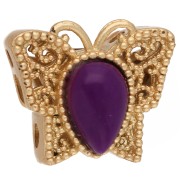 Perla a forma di farfalla 10x11 mm con fori multipli e cabochon - Dorato con oro fino - Viola x1