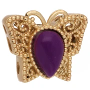 Perla a forma di farfalla 10x11 mm con fori multipli e cabochon - Dorato con oro fino - Viola x1
