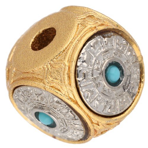 Perla a cubo da 10 mm con cabochon in imitazione di gemma - Dorato con oro fino - Placcata in argento x1