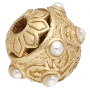 Perla rotonda in stile etnico da 9 mm con cabochon in madreperla - Dorato con oro fino - Bianca x1