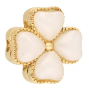 Perla a forma di trifoglio da 13 mm con fori multipli e cabochon in imitazione madreperla - Dorata con oro fino - Bianca