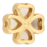 Perla a forma di trifoglio da 13 mm con fori multipli e cabochon in imitazione madreperla - Dorata con oro fino - Bianca