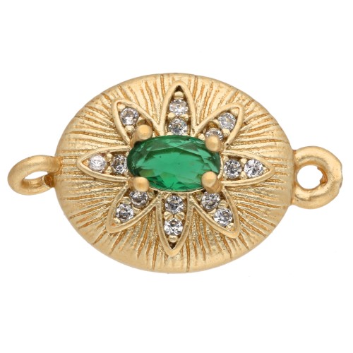 Distanziatore ovale da 18x11 mm con ossidi di zirconio - Dorato con oro fino