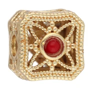 Perla quadrata da 8,5 mm con cabochon in imitazione di gemma - Dorato con oro fino x1