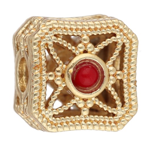 Perla quadrata da 8,5 mm con cabochon in imitazione di gemma - Dorato con oro fino x1