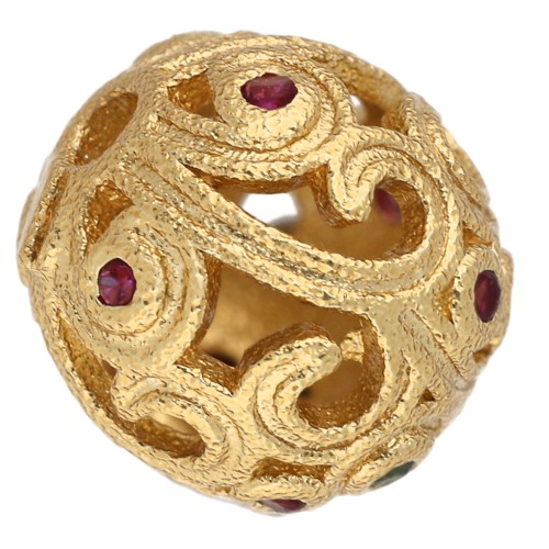 Perla rotonda lavorata da 8 mm con ossidi di zirconio - Dorata con oro fino - Fucsia