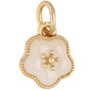 Ciondolo a forma di fiore 11,5x10 mm in madreperla - Dorato con oro fino - Bianco x1