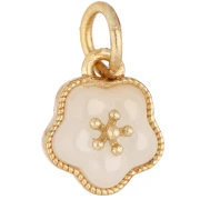 Ciondolo a forma di fiore 11,5x10 mm in madreperla - Dorato con oro fino - Bianco x1