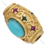 Perla color oliva 10x6 mm con cabochon imitazione gemma e CZ - Dorato con oro fino x1