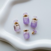 Fiala di profumo con ciondolo pendente in pietra semipreziosa, 20x10 mm - Light Ametista x1