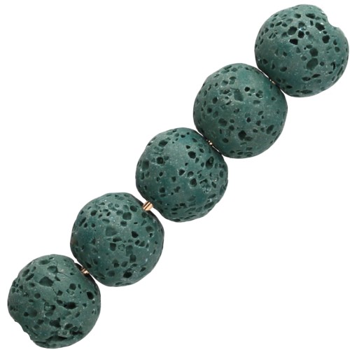 Perla rotonda da 9 mm in pietra lavica colorata - Verde scuro x10