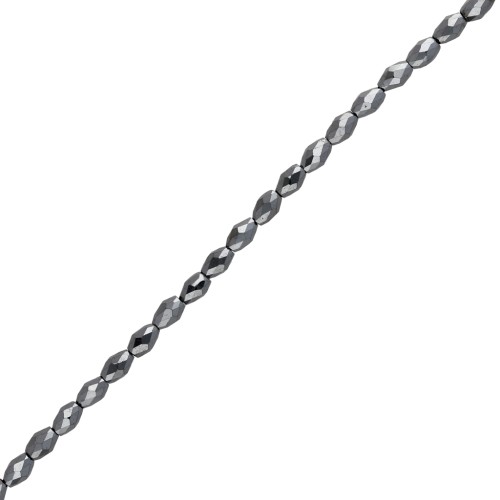 Perla a forma di oliva sfaccettata 5x3 mm, imitazione ematite, x39 cm
