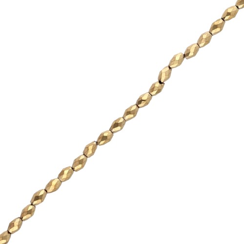 Perla a forma di oliva sfaccettate 5x3 mm, imitazione ematite, oro, 39 cm