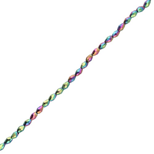Perla a forma di oliva sfaccettate 5x3 mm, imitazione ematite, multicolori, 39 cm