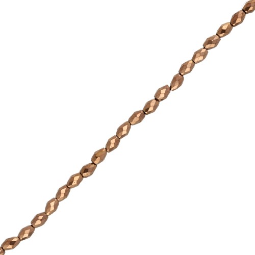 Perla a forma di oliva sfaccettate 5x3 mm, imitazione ematite, color rame, x 39 cm