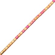 Perla quadrata piatta a 2 fori 5x5x1,9 mm, imitazione ematite, Multi Rosa, x 39,5 cm