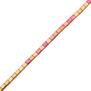 Perla quadrata piatta a 2 fori 5x5x1,9 mm, imitazione ematite, Multi Rosa, x 39,5 cm