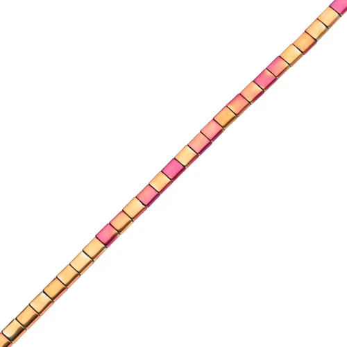 Perla quadrata piatta a 2 fori 5x5x1,9 mm, imitazione ematite, Multi Rosa, 38 cm