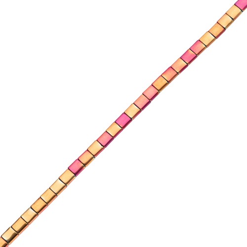 Perla quadrata piatta a 2 fori 5x5x1,9 mm, imitazione ematite, Multi Rosa, x 39,5 cm