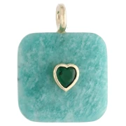 Pendente quadrato sfaccettato 33x25 mm in pietra semipreziosa e cuore in CZ - Amazzonite x1