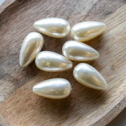 Perla a goccia 29,5 x 16 mm, imitazione perla d'acqua dolce - Crema perlata x1
