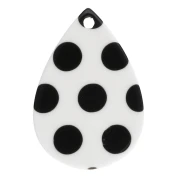 Pendente a goccia 22x15 mm in acetato - motivo a pois - Bianco - Nero x1