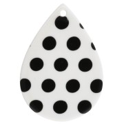 Pendente a goccia 31x22 mm in acetato - motivo a pois - Bianco - Nero x1